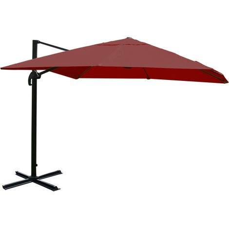 Parasol déporté 3x3 m diamètre 4,3 m inclinable manivelle sans pied aluminium polyester bordeaux 040007968 (1/5)