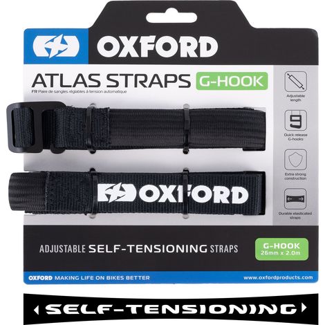 Cinghia di fissaggio Oxford Atlas Cargo Strap 26 mm x 2 m nera con gancio a G