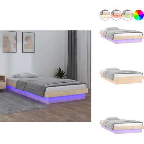Cadre de lit à LED sans matelas 90x200 cm bois massif - Cadre De Lit - Lit Double - Meuble De Chambre - Luminaire Led - Bois Massif (1/5)