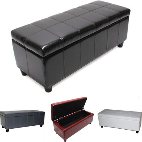 Banc banquette rembourrée coffre de rangement Kriens, cuir reconstitué, 112x45x45cm, blanc