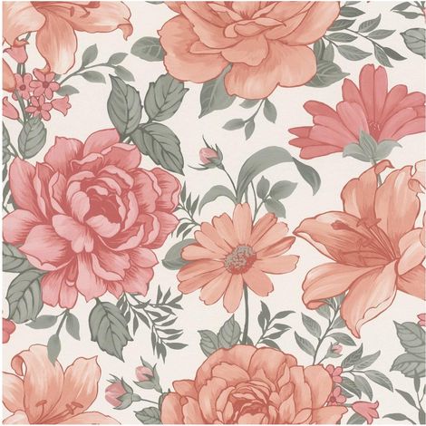 Rasch English Pink Flowers Country Style Non Woven Paste The Wall Wallpaper (1/4)