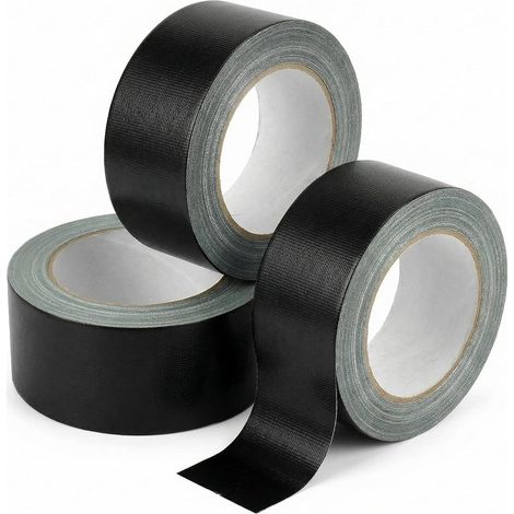 3 Rolls of Black Fabric Tape, 30 m x 48 mm, Fabric Tape, Repair Tape, Strong Adhesive, Weather Resistant and Hand Tearable - Total 90 m (1/5)