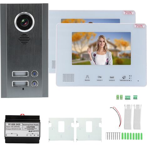 VisioPhone Filaire 2 Fils avec Écran Couleur, Caméra Sonnette Vidéo Directe, Interphone Bidirectionnel, Vision Nocturne, Extérieur Antichoc, AC 100‑240V, pour Appartement et Maison (1/5)