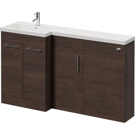 Napoli 390 Brown Oak 1500mm 3 Door Vanity Unit Toilet Suite with Left Hand Square Lucia Basin - 1500mm - Chrome 160mm HandleWithout Kingston Toilet Pan