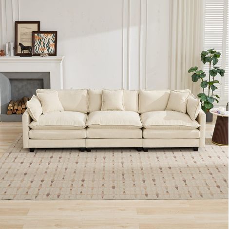 Divano modulare 3 posti 289x75x84 cm in tessuto ciniglia beige FLORAGRACE (1/5)