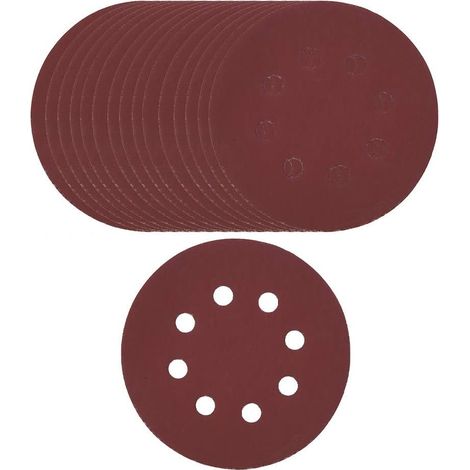 100 disques de ponçage ronds de 5 pouces à 8 trous, feuilles de papier de verre pour le ponçage et le polissage (180) (1/5)