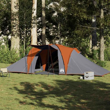 vidaXL Tente familiale à dôme 6 personnes gris et orange imperméable (1/5)