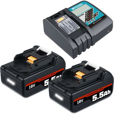 2X für Makita 18V Li-ion Ersatzakku 5.5Ah LXT BL1850B BL1860B BL1860 BL1850 und Ladegerät DC18RF 14,4V18V DC18RC