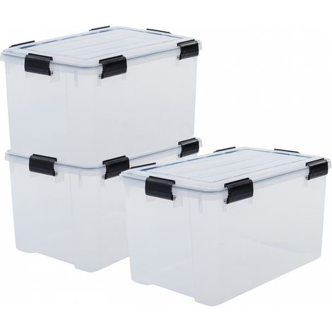 Iris Ohyama Luftdichte Kunststoff-Aufbewahrungsboxen mit Deckel, 70L, 3er-Set, Transparent, Hermetischer wasserdichter Verschluss, Robust SchnappverschlÃ¼sse, Stapelbar, Staubschutz, BPA-frei, DDAT-LD