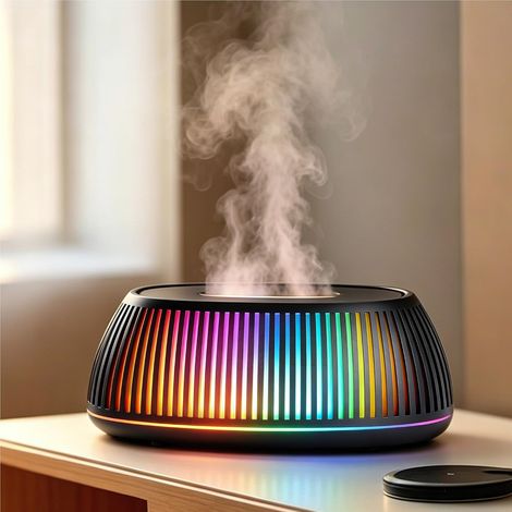Diffusore di aromi 150ml, diffusore di aromaterapia ad ultrasuoni con illuminazione LED a 7 colori, nero, per casa, ufficio e camera da letto. (1/5)
