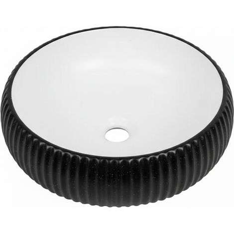 Vasque à poser ronde -42 cm -Blanc et Noir rainurée -KAVIO (1/5)