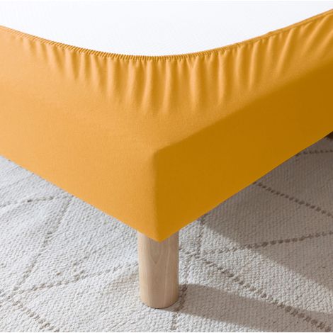 Cache-sommier coton jersey jaune moutarde 90x200