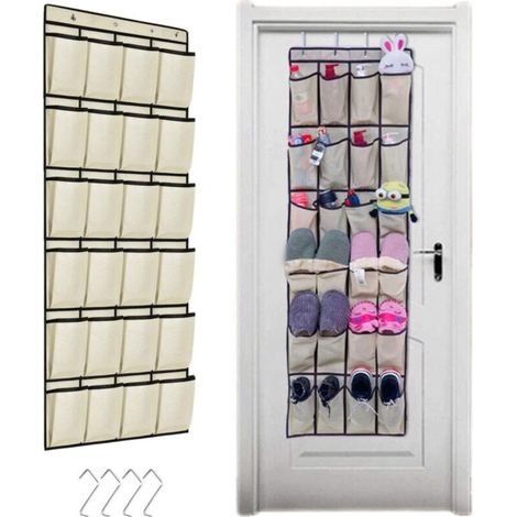 Beige Over-the-Door Hanging Shoe Organizer with 24 Pockets, Space-Saving Shoe Storage Cabinet with 4 Hooks (1/5)