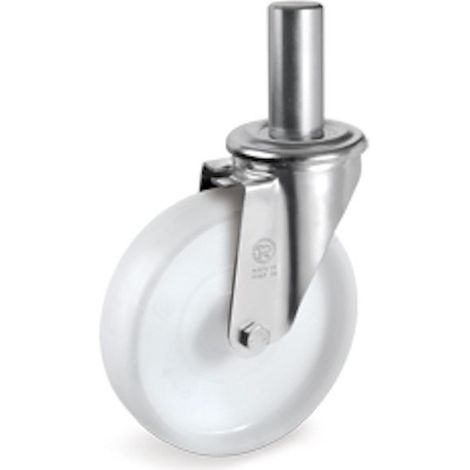 Roulette Pivotante à TIGE LISSE Ø 26 x 56 mm, Polyamide BLANC Ø 150 mm 300 Kg (1/2)