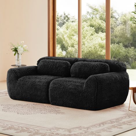 Canape angle convertible -Tissu velours doux - Conception modulaire - Combinable - Coussin inclus -Aucun assemblage requis- 2 places - noir - A (1/4)