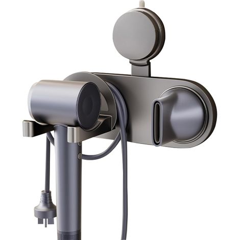 Hair Dryer Holder, Suction Cup Hair Dryer Holder, ABS Suction Cup Hair Dryer Holder, No Drilling Required Hair Dryer Holder for Power Cord (ABS Plastic, Grey) (1/5)