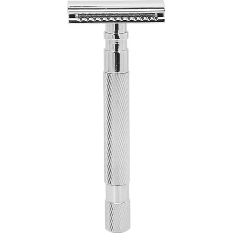 Rasoir de sécurité homme double lame, style vintage, texture diamant, alliage argenté, manuel, rasage parfait. (1/5)