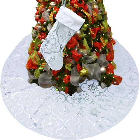 BEBUSINGOTO Jupe de sapin de Noël blanche Tapis de sapin 120 cm Jupe de sapin de Noël Cimier de sapin en peluche Jupe de sapin de Noël rouge avec grandes chausse (1/4)
