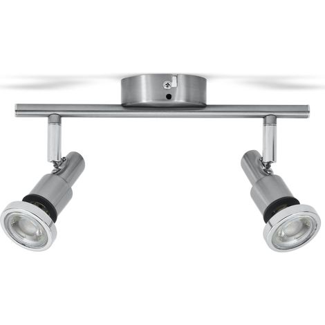plafonnier SDB LED 2 spots orientables, IP44, luminaire plafond salle d'eau, ampoules 5W GU10 incl., 400Lm par ampoule, blanc chaud 3000K (1/5)