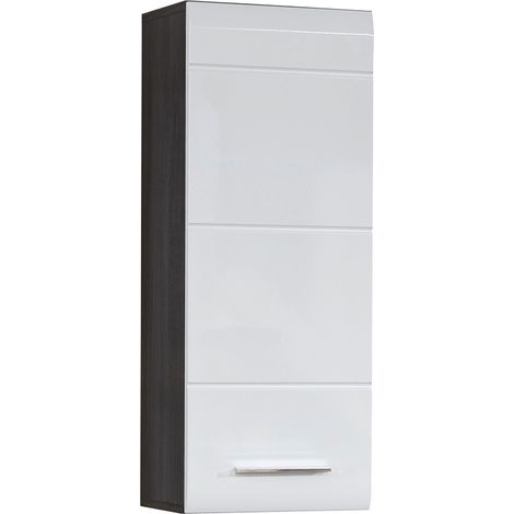 Meuble haut de salle de bains moderne blanc brillant/argent fumé Loreline (1/5)
