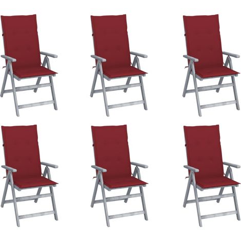 Chaises inclinables de jardin 6 pcs avec coussins Bois d'acacia 28 (1/5)