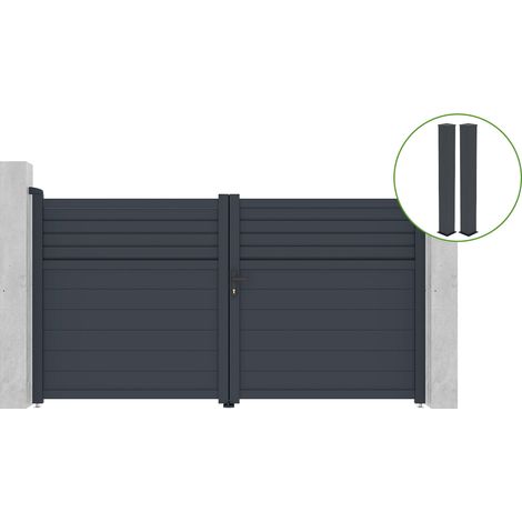 Flügeltor 3m CARPATIA H.160cm graues Aluminium + 2 Pfosten 20x20cm H.190cm (1/5)