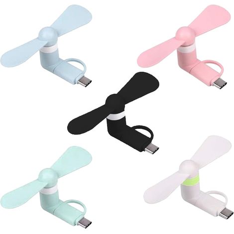 Ensemble de mini ventilateurs portables JeiibrZui - 5 pièces - Refroidisseur USB portable 2 en 1 - Type-C et Micro-USB - Matériau TPE souple - Pour iPhone et Android - Idéal pour les voyages, le burea (1/5)