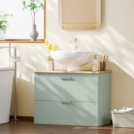 Mueble bajo lavabo, mueble de baño con 2 cajones, estilo moderno, 80 x 40 x 60 cm, madera verde y natural. (1/5)