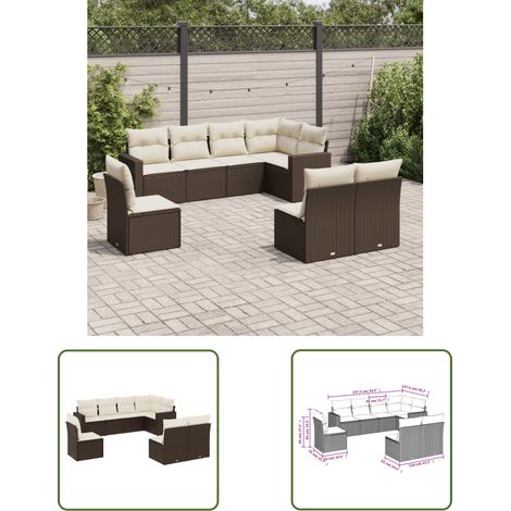 The Living Store 8-tlg. Garten-Sofagarnitur mit Kissen Braun Poly Rattan - Gartensorganisation - Outdoor Möbel - Lounge Set - Gartenlounge - Rattan Sofa (1/3)