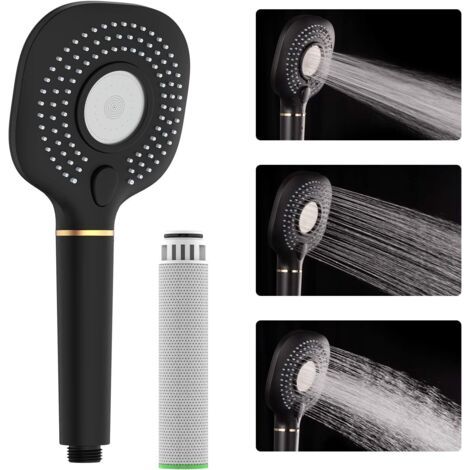 Pommeau de Douche, Douchette Douche Salle de Bain, Pomme de Douche Haute Pression, Douchette Carrée, Pommeau de Douche Anti Calcaire, Adoucissement de l'Eau Dure, Noir (1/5)