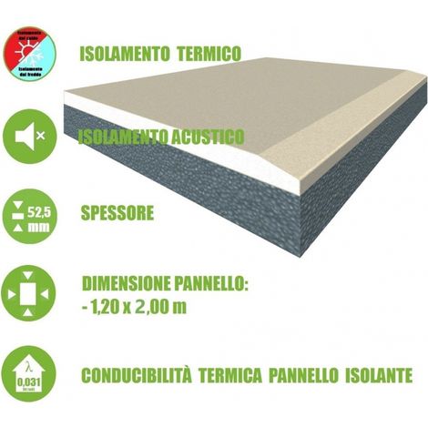 5 Pannelli Accoppiati in Cartongesso e EPS additivato con Grafite per Isolamento Termico/Acustico - 120x200xH5,25 cm (1/2)