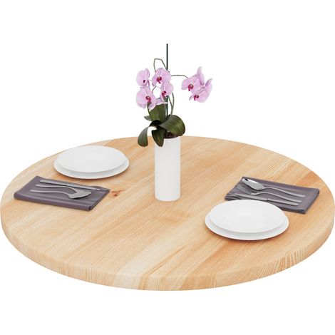 LAMO Manufaktur Plateau de table rond 90 cm en bois naturel Dessus rond de table à manger, de cuisine, de bistrot Épaisseur : 40 mm Couleur : Naturel