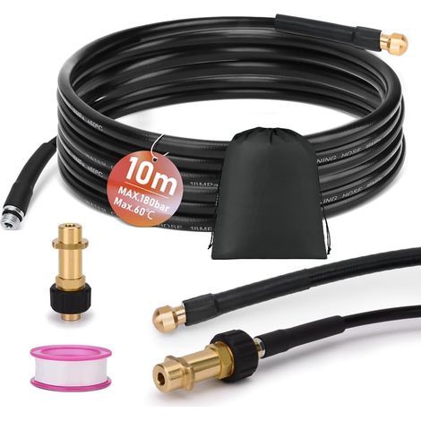 10m Cleaning Hose Kit for K2-K7, 180 Bar, Copper Adapter, Rigid Nozzles, Drain Cleaning (1/5)