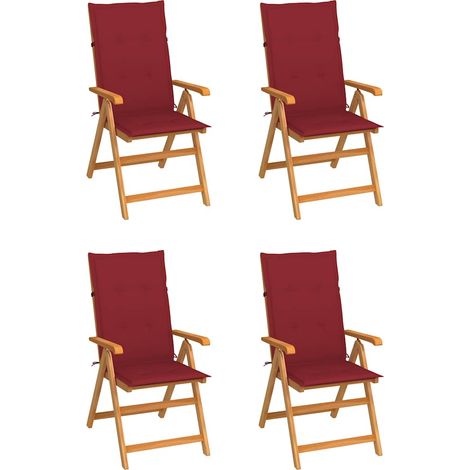 vidaXL Sillas plegables (4 unidades) con cojines color rojo vino, de madera maciza de teca. (1/5)