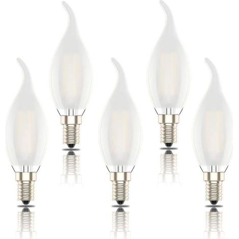 Ampoule Flamme,Lot de 5,Forme de Bougie,Mat,Blanc Chaud(2700K),4W Equivalence Incandescence 40W,400lm (1/5)