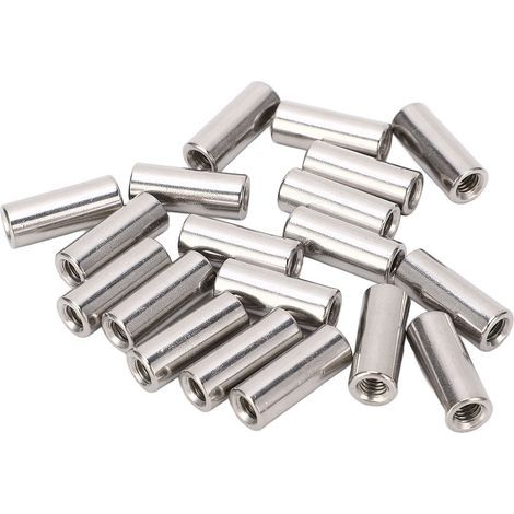 Round connector nut M6x1.0 10 L25mm, rod coupling nuts, stainless steel threaded sleeve, 20 pieces (1/5)