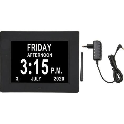 Horloge numérique jour 7 pouces avec luminosité automatique, année mois complet, réveil pour seniors, prise UE 110-240V (1/5)