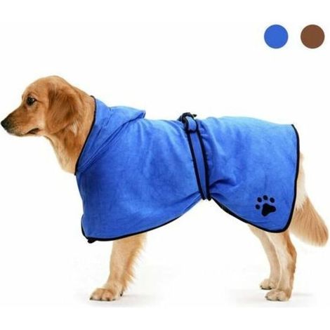SHINING HOUSE Hundebademantel mit verstellbarer Kapuze mit Kordelzug, super saugfähiger Mikrofaser-Bademantel, schnell trocknend für trockenes Fell (blau, L), 60 cm
