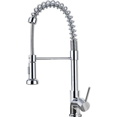 Robinet Cuisine, Mitigeur Cuisine Avec Douchette Extractible, Robinet D'Évier À Arc Élevé Rotatif À 360°, Acier Inoxydable Brossé (1/5)