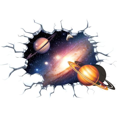 Sticker mural 3D Mur brisé Galaxie Nébuleuse Planète (1/5)