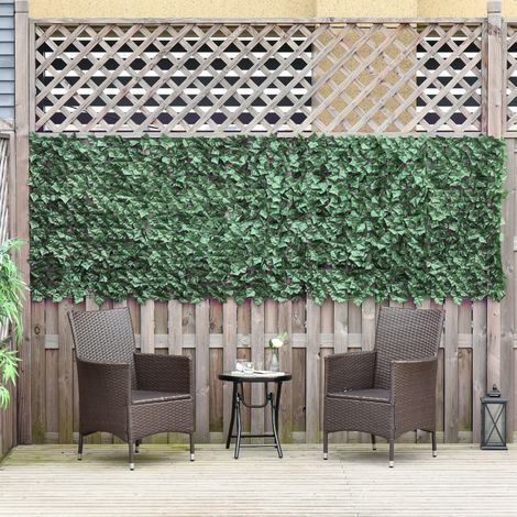 Rouleau de haie artificielle pour balcon et jardin en PE anti-UV, verdure synthétique aux feuilles vert foncé 300x100cm (1/5)