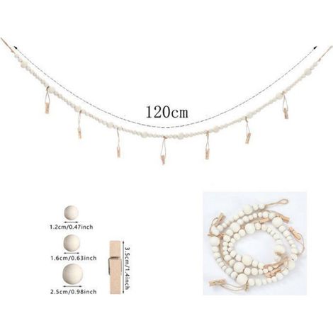 Cadre Photo - Suspension Murale En Bois Avec Cordes Et Pinces - Décoration Bohème Fait Main - 120 Cm - 2 Pièces (1/5)