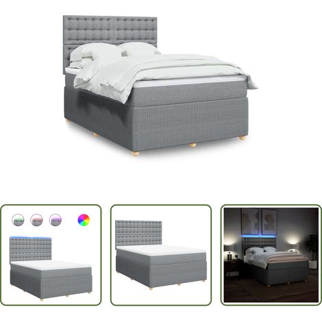 vidaXL LED-Beleuchtung - Boxspringbett mit Matratze Hellgrau 140x200 cm Stoff (1/5)