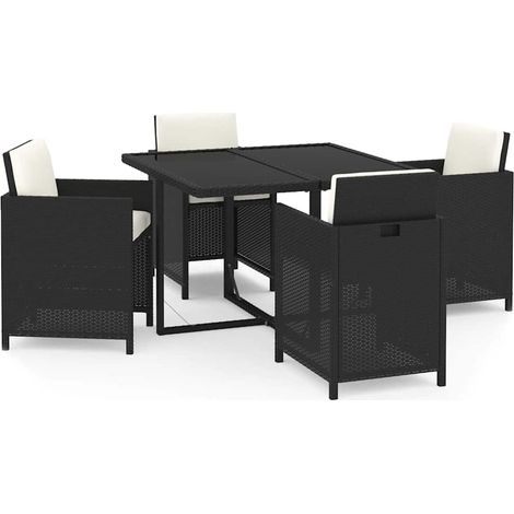 Set da Pranzo da Giardino 5 pz Salotto da Giardino con Cuscini in Polyrattan Nero (1/5)