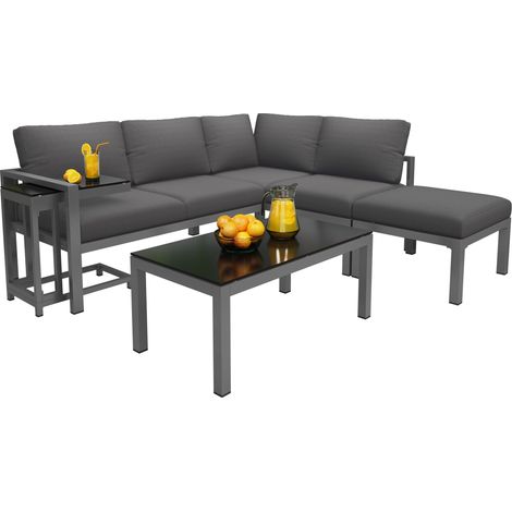 Conjunto de Jardín de 5 Plazas en Metal con 2 Mesas, 2 Sofás, Taburete y Cojines Gruesos, Gris (1/5)