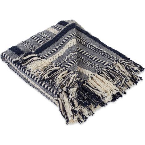 Couvre-lit à Chevrons pour intérieur/extérieur 100% Coton Camping Barbecue plages Couverture Quotidienne – 127 x 152,4 cm, Bleu Nautique (1/5)