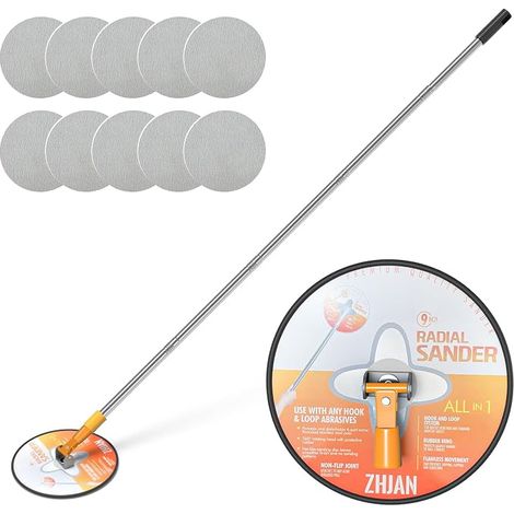 Lijadora de Poste de Yeso, Cabeza Radial de 9 Pulgadas y 360°, con Mango Extensible y 10 Hojas de Lija (80/120/150/180/240) para Paredes y Techos (1/5)