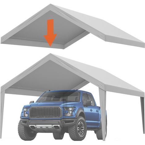 Bâche de remplacement imperméable 13x20 ft pour abri de voiture, protection UV, installation facile avec tendeurs élastiques, gris (1/5)