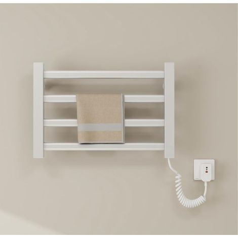 Porte-Serviettes Chauffant Intelligent, radiateur Mural pour Porte-Serviettes 80 W à température constante, Petit radiateur Porte-Serviettes électrique pour Salle de Bain 4 Barres White Right Line (1/5)