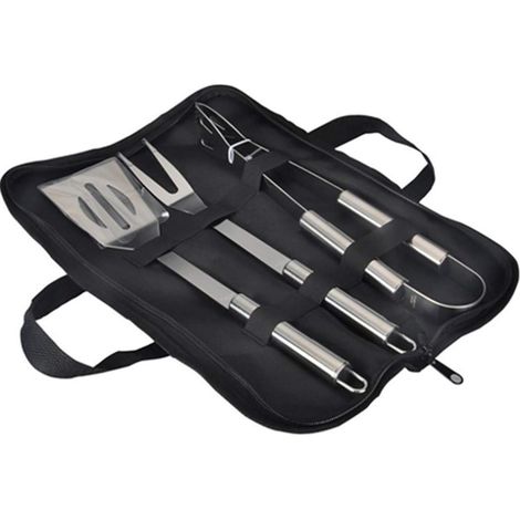 Lot de 3 ustensiles de Barbecue fer forgé Inoxydable sac transport spatule Pince Fourchette accessoires cuisine plein (1/5)